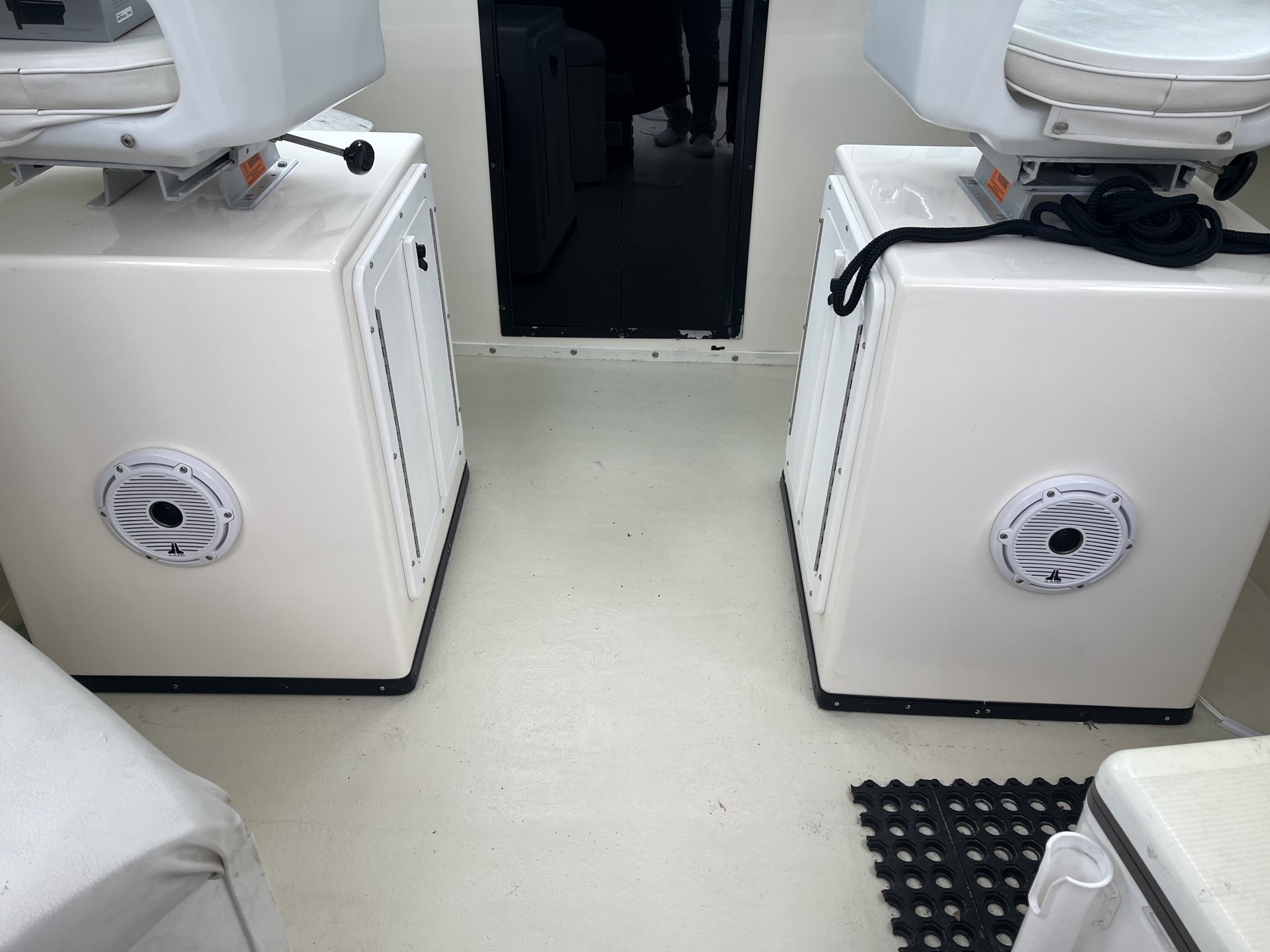 JL Audio speakers fitted into cockpit seat boxes